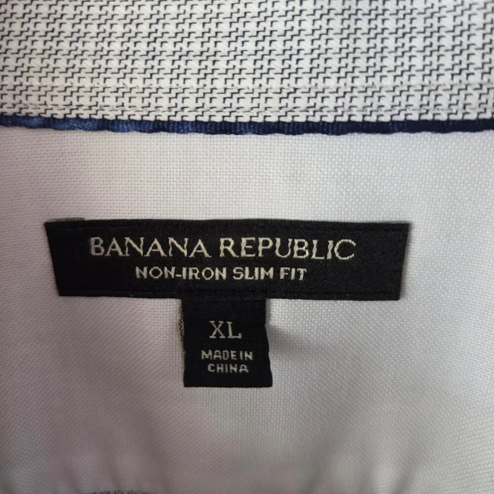 Banana Republic Mens Non-Iron Slim Fit Dress Shirts XL Cotton Blend Bundle of 2